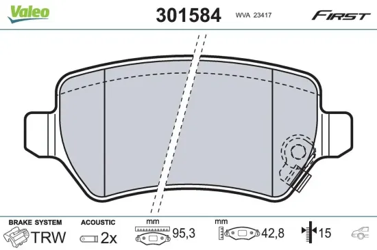 Bremsbelagsatz, Scheibenbremse VALEO 301584 Bild Bremsbelagsatz, Scheibenbremse VALEO 301584