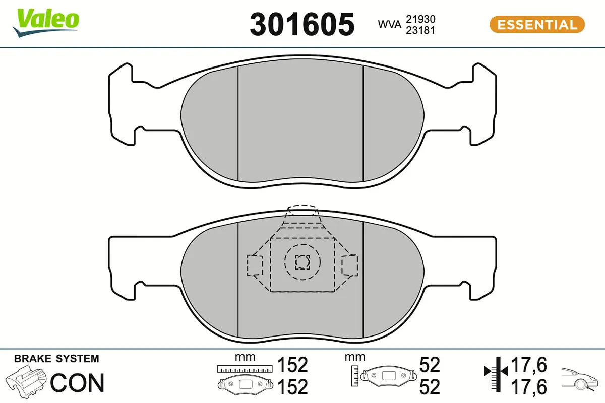 Bremsbelagsatz, Scheibenbremse Vorderachse VALEO 301605