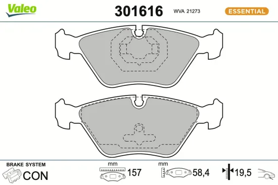 Bremsbelagsatz, Scheibenbremse Vorderachse VALEO 301616 Bild Bremsbelagsatz, Scheibenbremse Vorderachse VALEO 301616