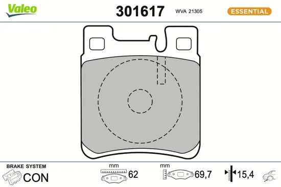 Bremsbelagsatz, Scheibenbremse Hinterachse VALEO 301617 Bild Bremsbelagsatz, Scheibenbremse Hinterachse VALEO 301617