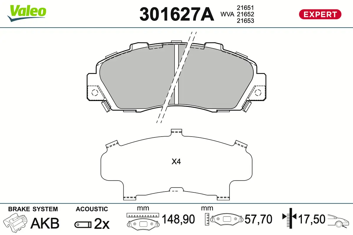Bremsbelagsatz, Scheibenbremse Vorderachse VALEO 301627A