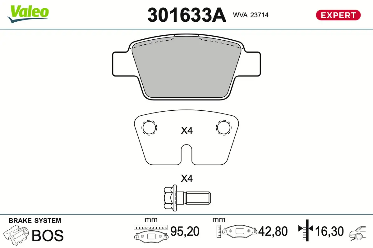 Bremsbelagsatz, Scheibenbremse Hinterachse VALEO 301633A