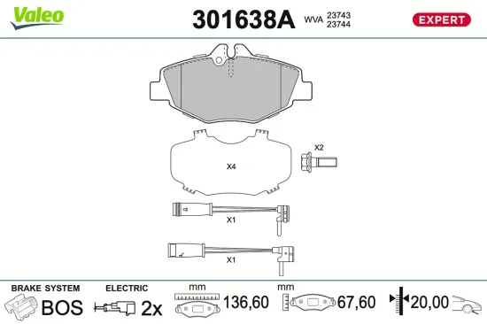 Bremsbelagsatz, Scheibenbremse Vorderachse VALEO 301638A Bild Bremsbelagsatz, Scheibenbremse Vorderachse VALEO 301638A
