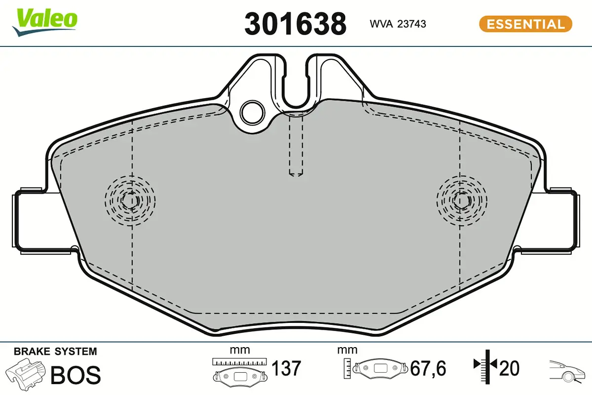 Bremsbelagsatz, Scheibenbremse Vorderachse VALEO 301638