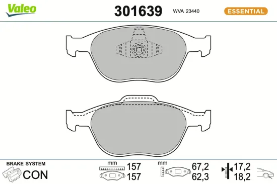 Bremsbelagsatz, Scheibenbremse Vorderachse VALEO 301639 Bild Bremsbelagsatz, Scheibenbremse Vorderachse VALEO 301639