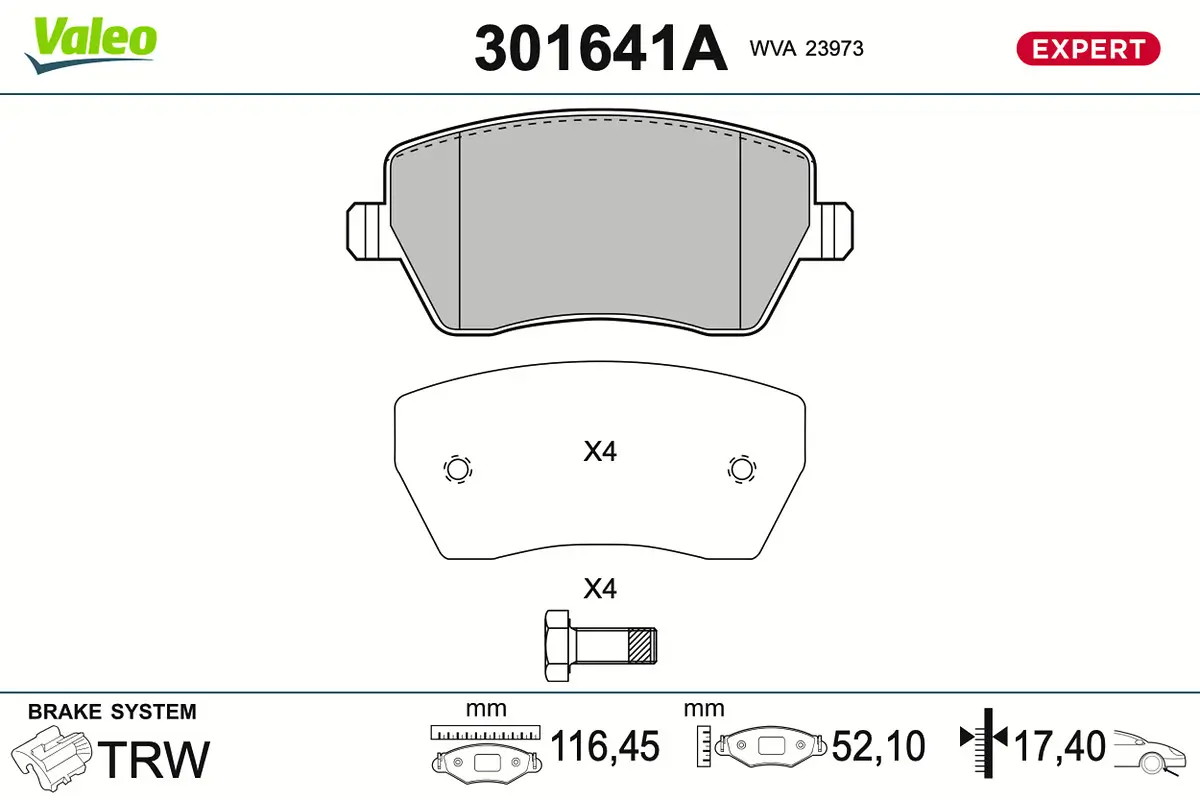 Bremsbelagsatz, Scheibenbremse Vorderachse VALEO 301641A