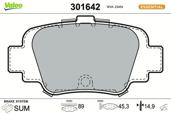 Bremsbelagsatz, Scheibenbremse Hinterachse VALEO 301642 Bild Bremsbelagsatz, Scheibenbremse Hinterachse VALEO 301642