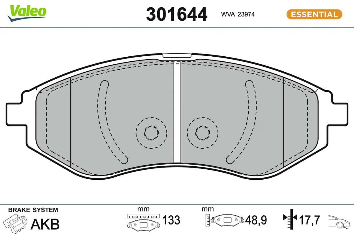 Bremsbelagsatz, Scheibenbremse Vorderachse VALEO 301644