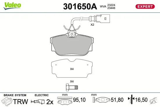 Bremsbelagsatz, Scheibenbremse Hinterachse VALEO 301650A Bild Bremsbelagsatz, Scheibenbremse Hinterachse VALEO 301650A