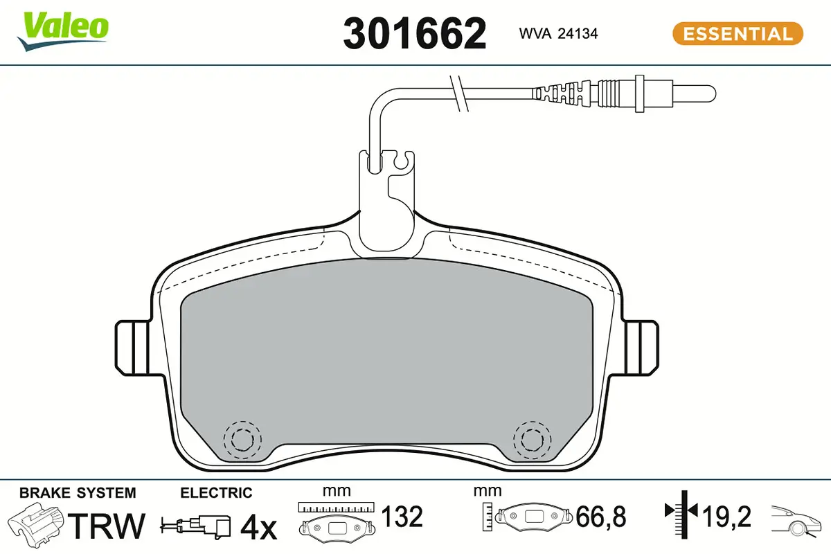 Bremsbelagsatz, Scheibenbremse Vorderachse VALEO 301662