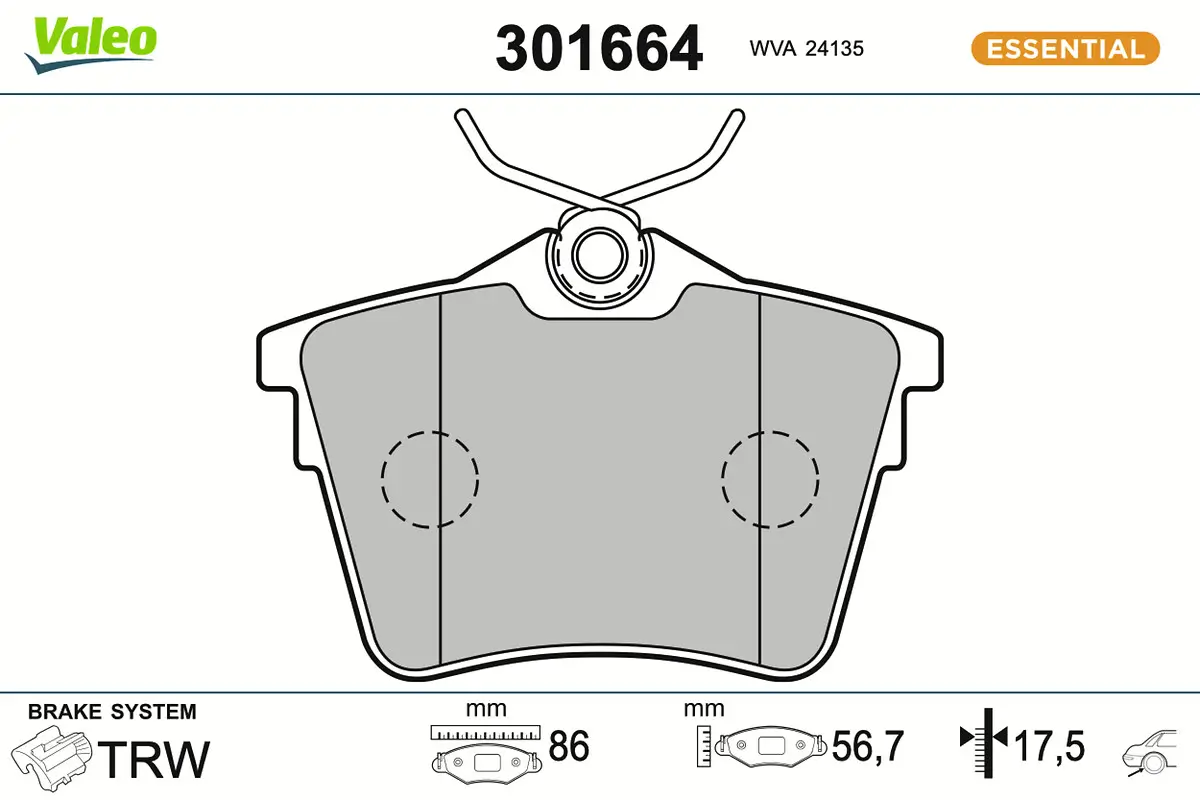 Bremsbelagsatz, Scheibenbremse Hinterachse VALEO 301664