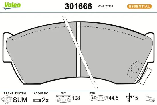 Bremsbelagsatz, Scheibenbremse Vorderachse VALEO 301666 Bild Bremsbelagsatz, Scheibenbremse Vorderachse VALEO 301666