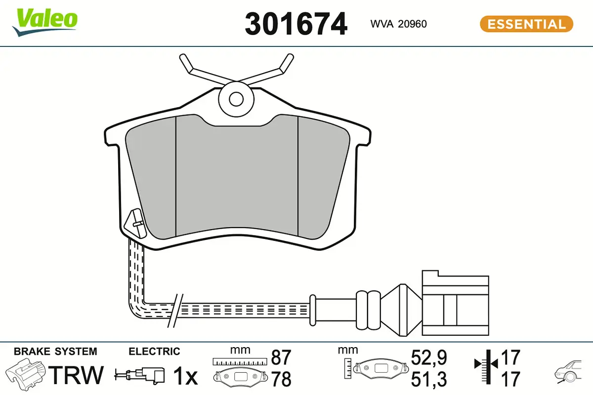 Bremsbelagsatz, Scheibenbremse Hinterachse VALEO 301674