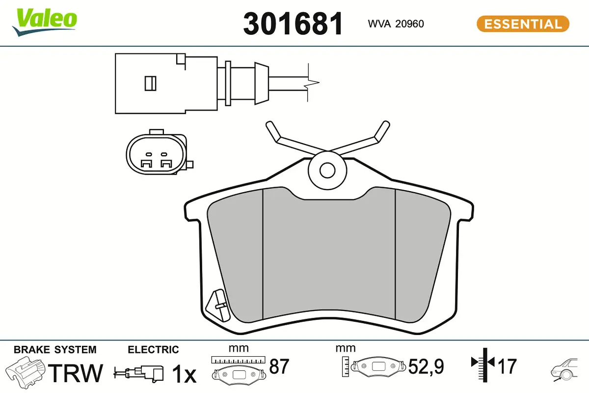 Bremsbelagsatz, Scheibenbremse Hinterachse VALEO 301681