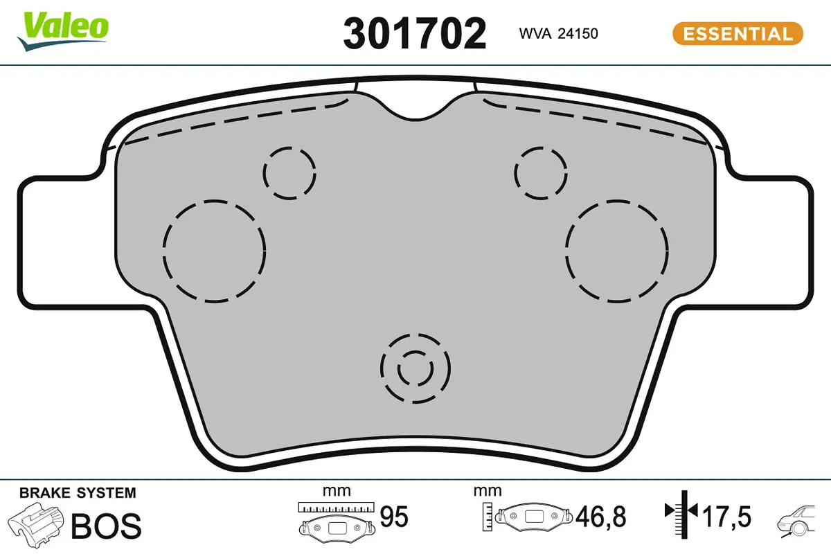 Bremsbelagsatz, Scheibenbremse Hinterachse VALEO 301702