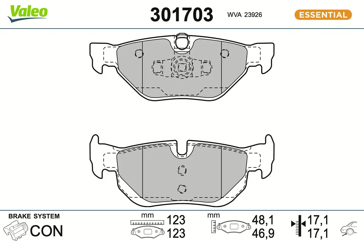 Bremsbelagsatz, Scheibenbremse Hinterachse VALEO 301703