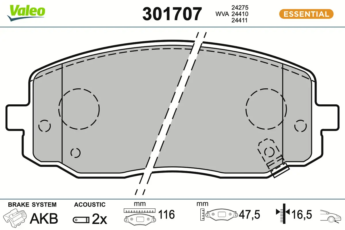 Bremsbelagsatz, Scheibenbremse Vorderachse VALEO 301707