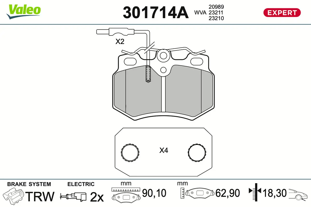 Bremsbelagsatz, Scheibenbremse Vorderachse VALEO 301714A