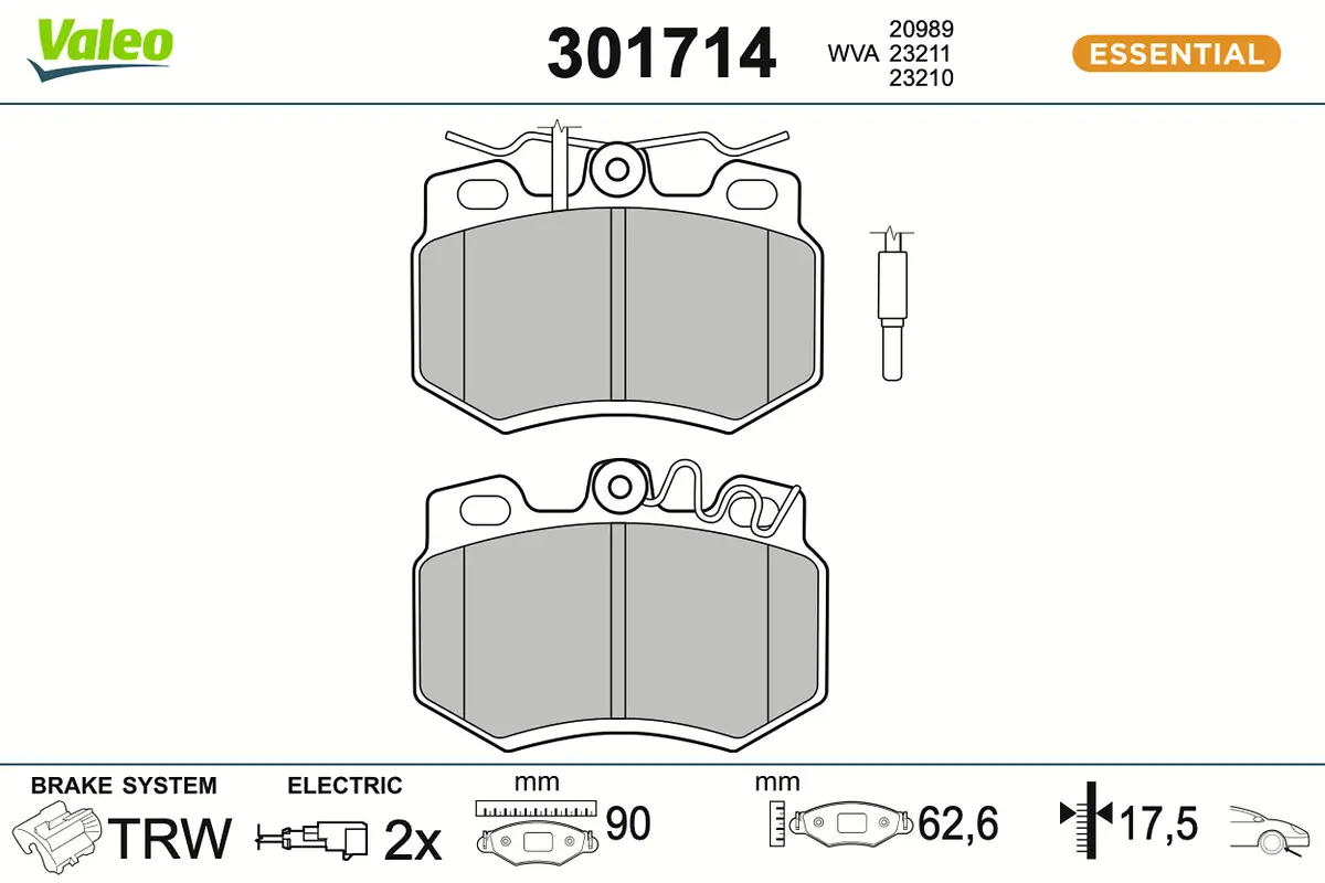 Bremsbelagsatz, Scheibenbremse Vorderachse VALEO 301714