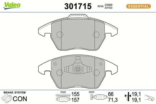 Bremsbelagsatz, Scheibenbremse Vorderachse VALEO 301715 Bild Bremsbelagsatz, Scheibenbremse Vorderachse VALEO 301715