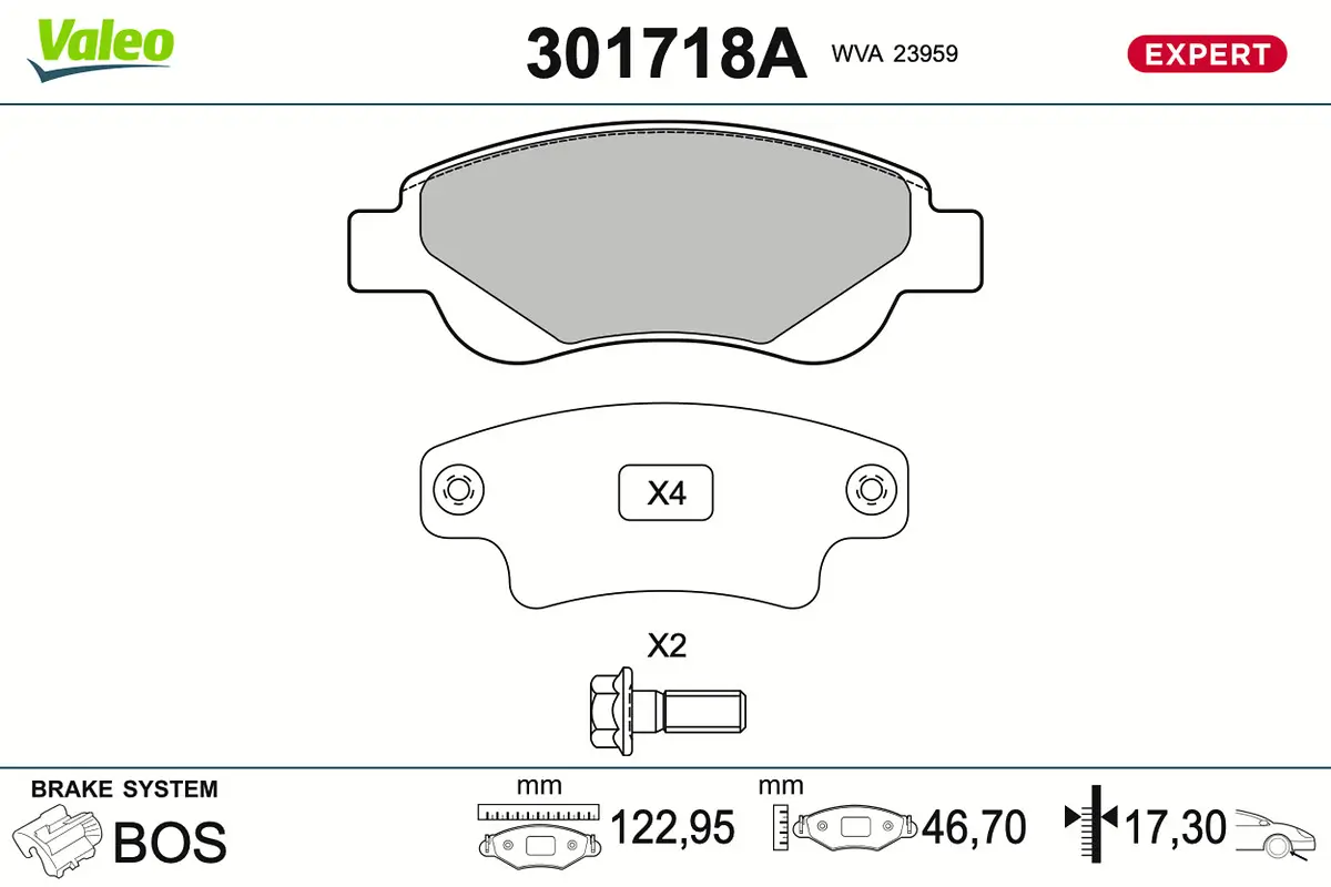 Bremsbelagsatz, Scheibenbremse Vorderachse VALEO 301718A