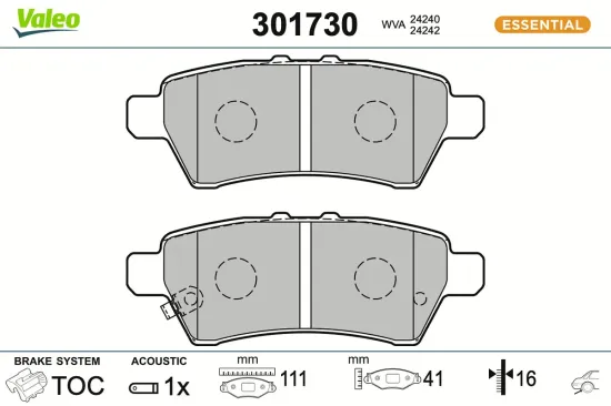 Bremsbelagsatz, Scheibenbremse Hinterachse VALEO 301730 Bild Bremsbelagsatz, Scheibenbremse Hinterachse VALEO 301730