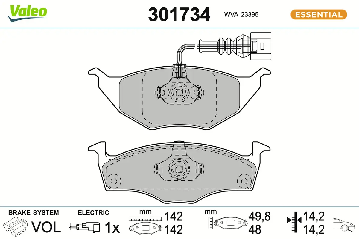 Bremsbelagsatz, Scheibenbremse Vorderachse VALEO 301734