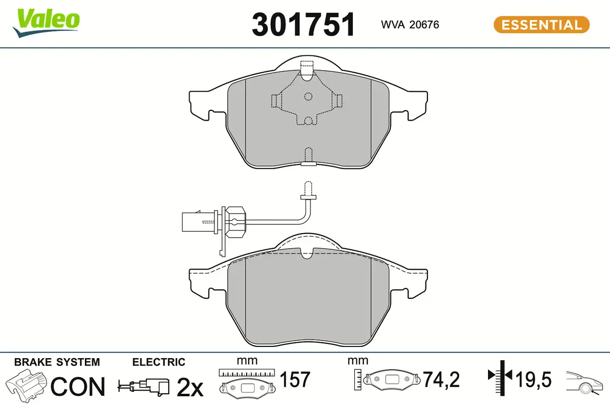 Bremsbelagsatz, Scheibenbremse Vorderachse VALEO 301751