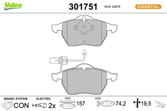 Bremsbelagsatz, Scheibenbremse Vorderachse VALEO 301751 Bild Bremsbelagsatz, Scheibenbremse Vorderachse VALEO 301751
