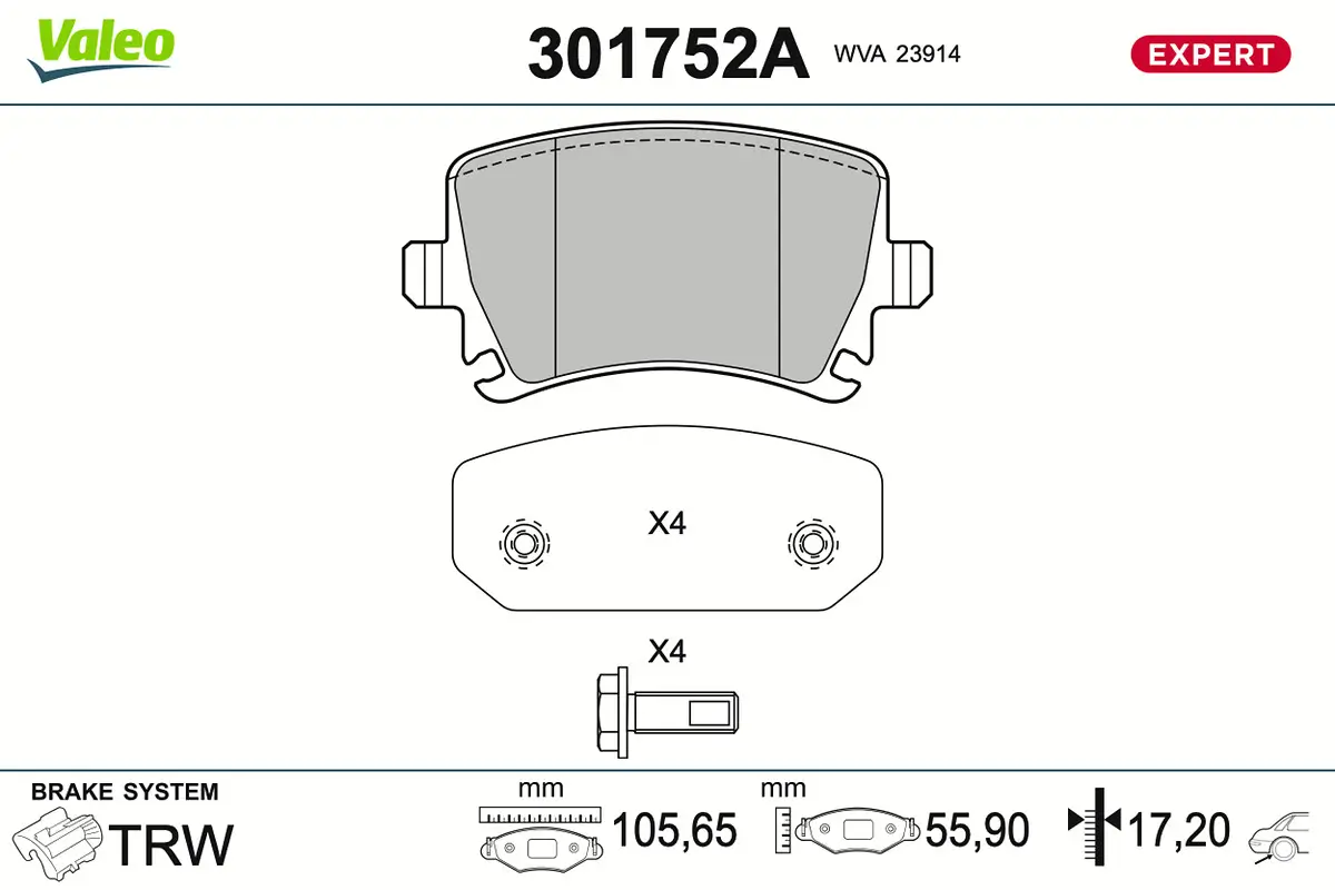 Bremsbelagsatz, Scheibenbremse Hinterachse VALEO 301752A