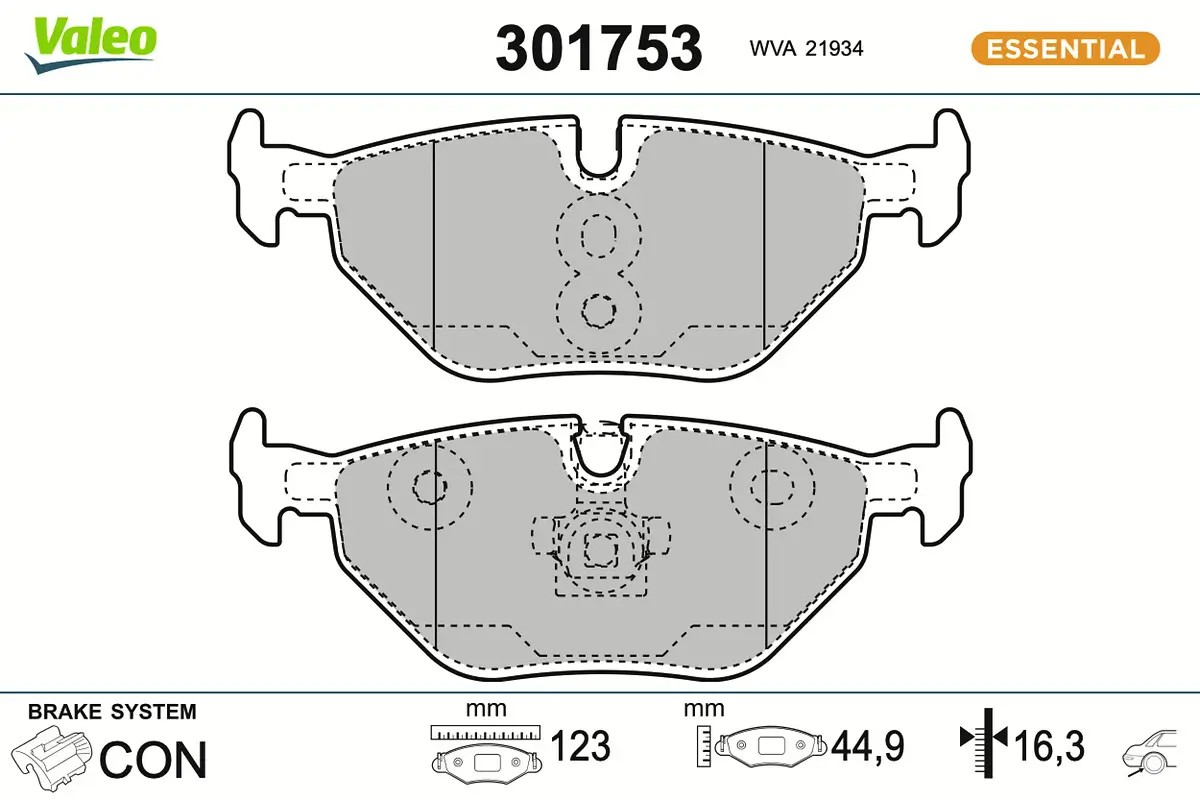 Bremsbelagsatz, Scheibenbremse Hinterachse VALEO 301753