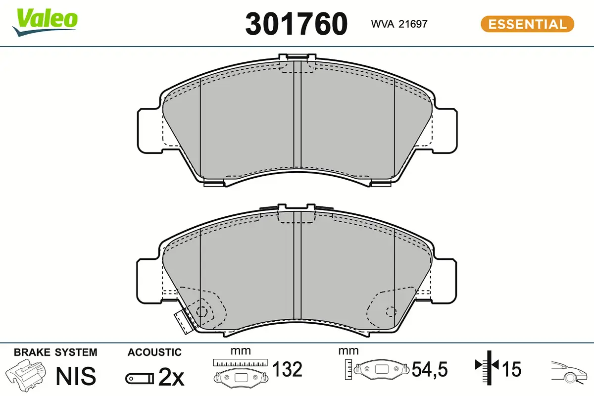 Bremsbelagsatz, Scheibenbremse Vorderachse VALEO 301760