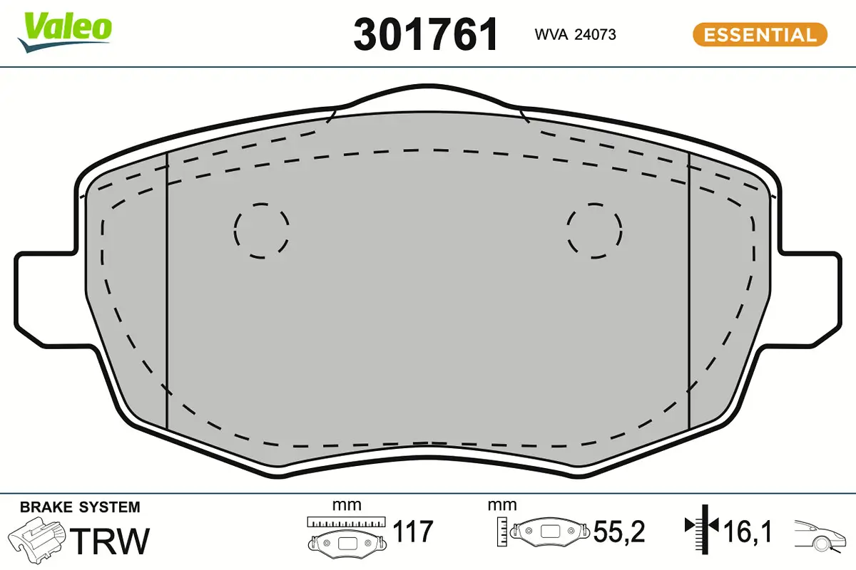 Bremsbelagsatz, Scheibenbremse Vorderachse VALEO 301761