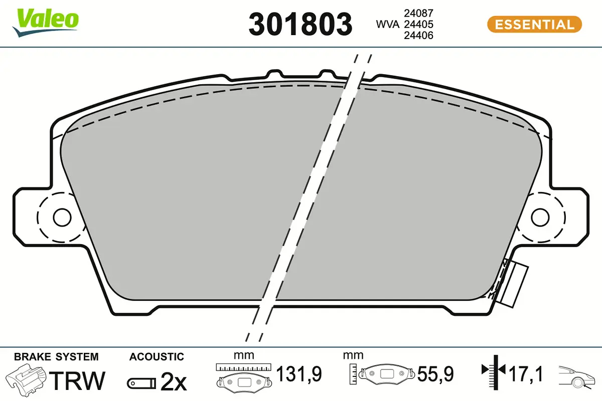 Bremsbelagsatz, Scheibenbremse Vorderachse VALEO 301803