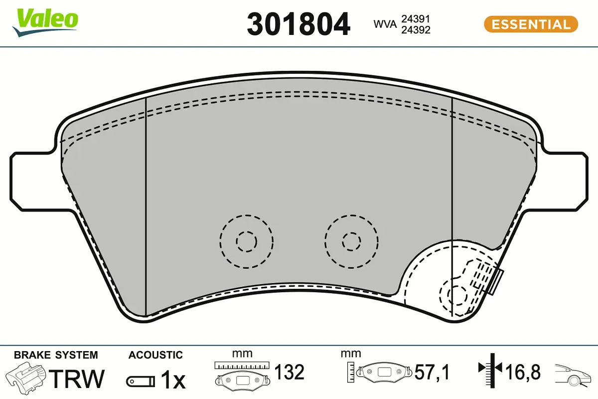 Bremsbelagsatz, Scheibenbremse Vorderachse VALEO 301804