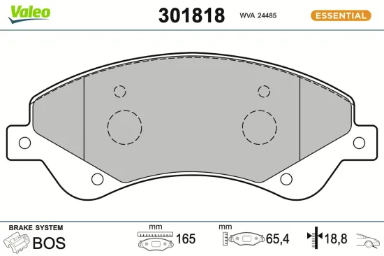 Bremsbelagsatz, Scheibenbremse Vorderachse VALEO 301818 Bild Bremsbelagsatz, Scheibenbremse Vorderachse VALEO 301818