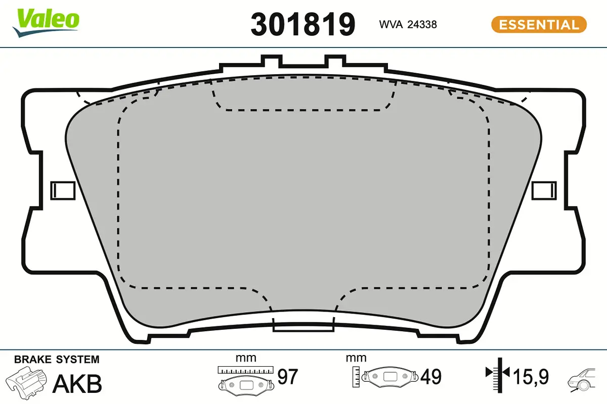 Bremsbelagsatz, Scheibenbremse Hinterachse VALEO 301819