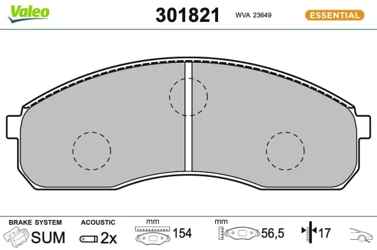 Bremsbelagsatz, Scheibenbremse Vorderachse VALEO 301821 Bild Bremsbelagsatz, Scheibenbremse Vorderachse VALEO 301821