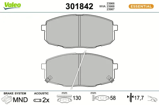 Bremsbelagsatz, Scheibenbremse Vorderachse VALEO 301842 Bild Bremsbelagsatz, Scheibenbremse Vorderachse VALEO 301842