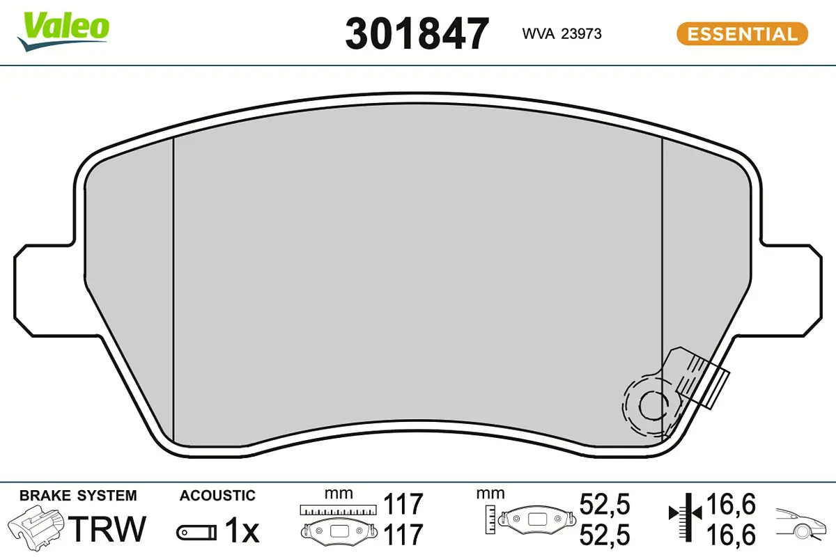 Bremsbelagsatz, Scheibenbremse Vorderachse VALEO 301847