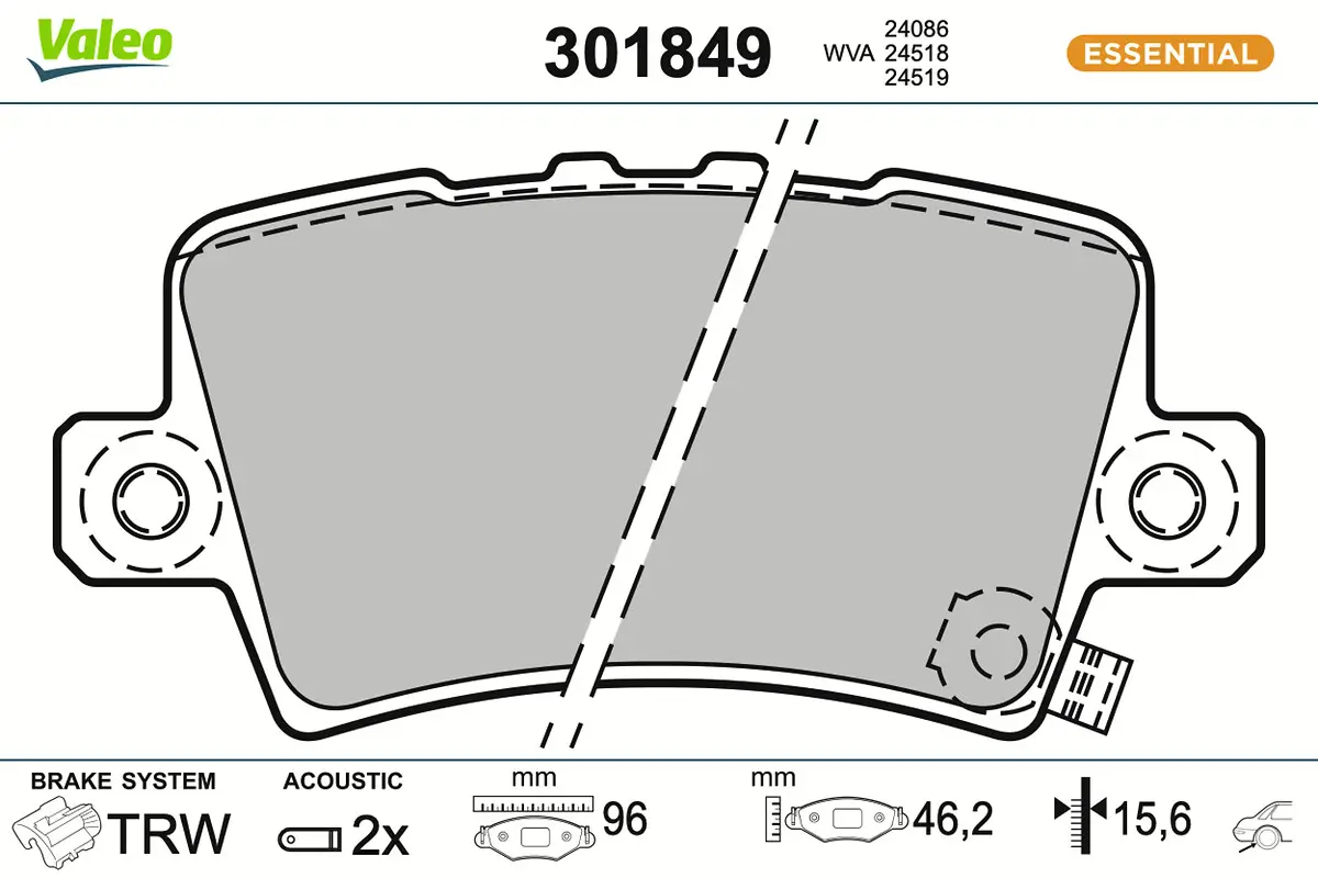 Bremsbelagsatz, Scheibenbremse Hinterachse VALEO 301849
