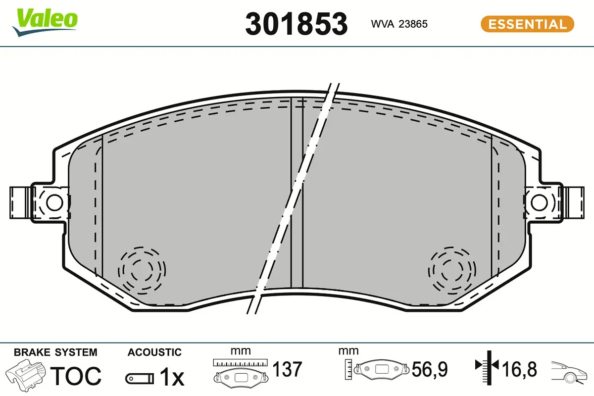 Bremsbelagsatz, Scheibenbremse Vorderachse VALEO 301853