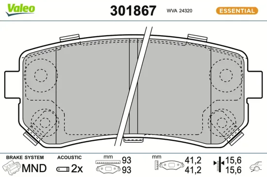 Bremsbelagsatz, Scheibenbremse Hinterachse VALEO 301867 Bild Bremsbelagsatz, Scheibenbremse Hinterachse VALEO 301867