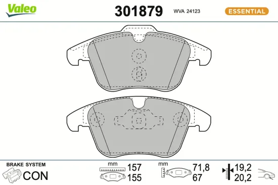 Bremsbelagsatz, Scheibenbremse Vorderachse VALEO 301879 Bild Bremsbelagsatz, Scheibenbremse Vorderachse VALEO 301879