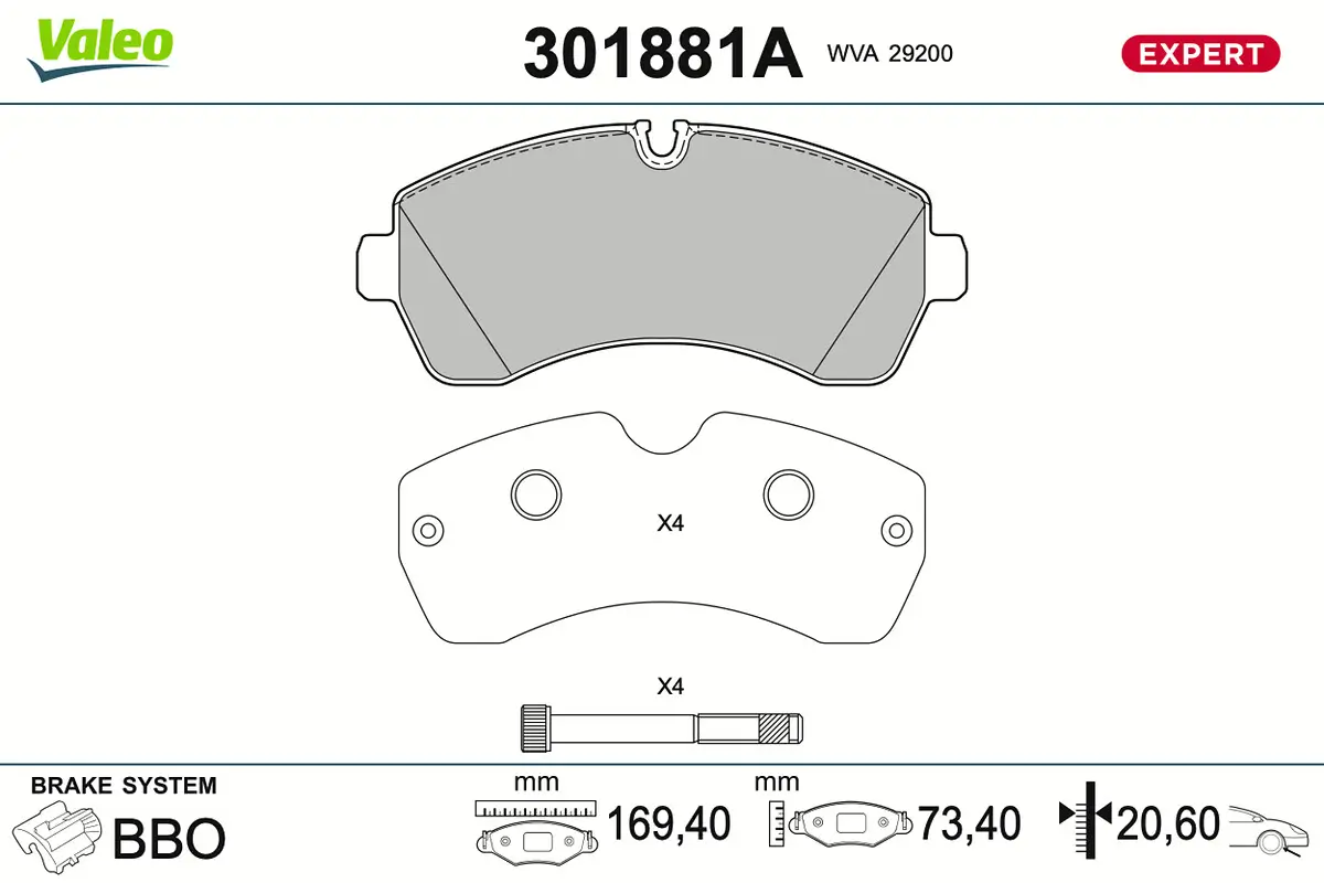 Bremsbelagsatz, Scheibenbremse Vorderachse VALEO 301881A