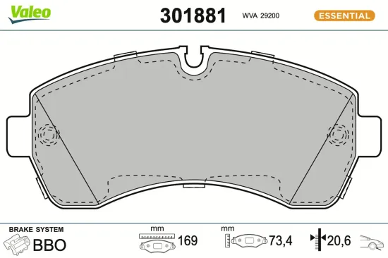 Bremsbelagsatz, Scheibenbremse Vorderachse VALEO 301881 Bild Bremsbelagsatz, Scheibenbremse Vorderachse VALEO 301881