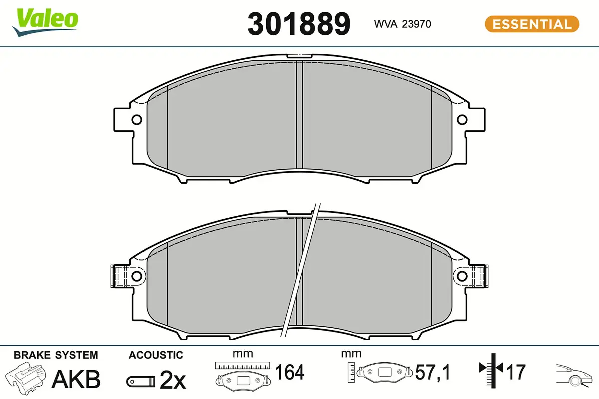 Bremsbelagsatz, Scheibenbremse Vorderachse VALEO 301889