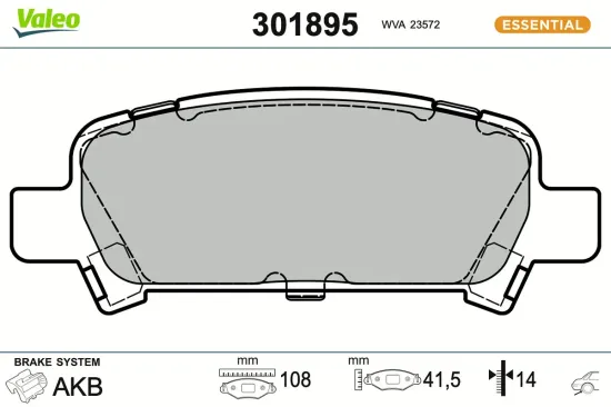 Bremsbelagsatz, Scheibenbremse Hinterachse VALEO 301895 Bild Bremsbelagsatz, Scheibenbremse Hinterachse VALEO 301895