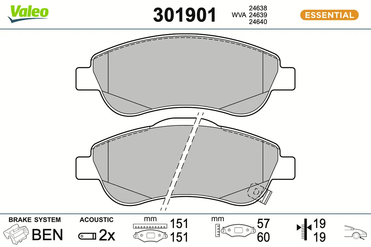 Bremsbelagsatz, Scheibenbremse Vorderachse VALEO 301901