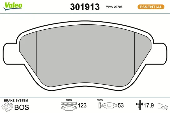 Bremsbelagsatz, Scheibenbremse Vorderachse VALEO 301913 Bild Bremsbelagsatz, Scheibenbremse Vorderachse VALEO 301913
